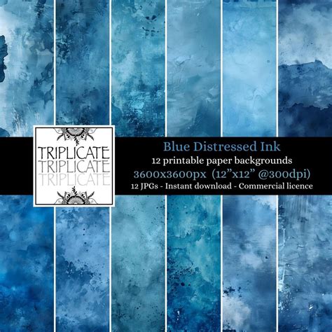 Blue Distressed Ink Junk Journal And Scrapbook Digital Decorative Craft