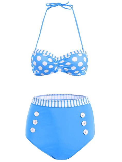 17 OFF 2021 Cute Polka Dot Halter Bikini Set For Women In BLUE DressLily