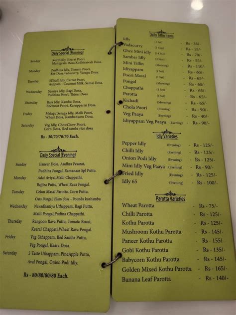 Menu At Shri Ramanaas Chennai