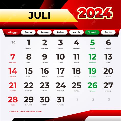 July 2024 Calendar Complete With Public Holiday Dates Vector Template