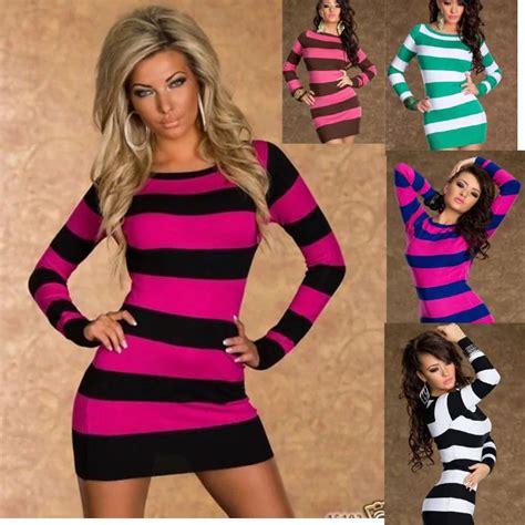 Hot Sale Sexy Dresses New Foreign Trade Clubwear Sexy Nightclubs Dresses Stripe Stitching