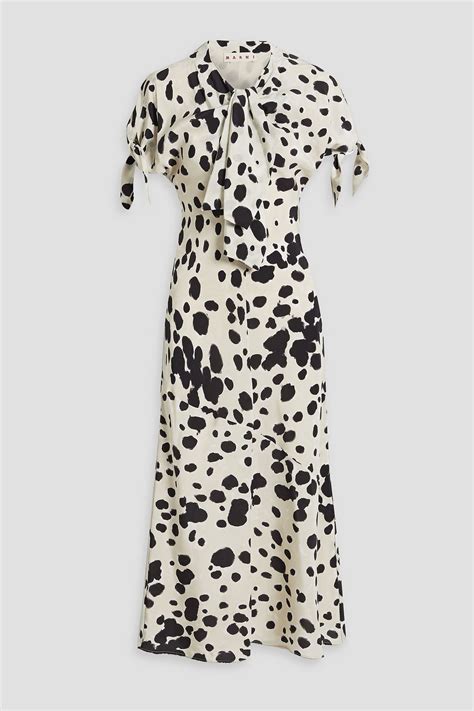 MARNI Pussy Bow Printed Silk Crepe Midi Dress THE OUTNET