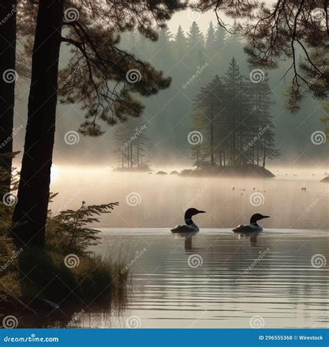 An Ai Illustration Of Two Loons Sitting On A Calm Lake In The Woods