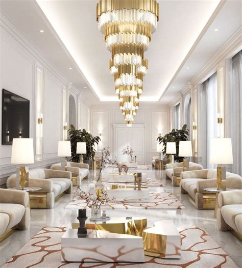 White And Gold Shine Bright In This Luxury Hotel Lobby Luxury Hotels