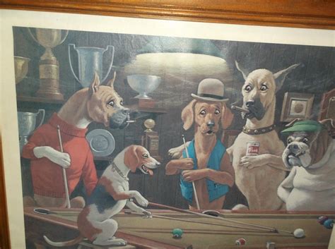 Vintage Hey One Leg On The Floor Dogs Playing Pool Framed Arthur