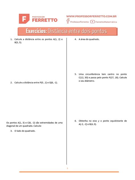 Distância Entre Dois Pontos - Exercicios | PDF