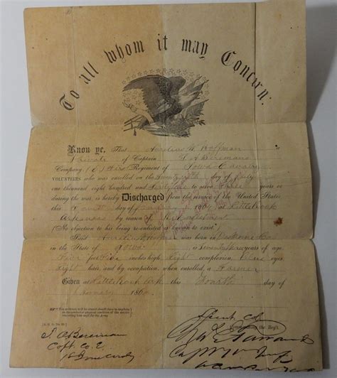 1864 1st Regiment Iowa Cavalry Hoffman Signed Civil War Discharge Paper