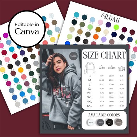 Gildan Color And Size Chart Bundle Canva Color Chart T Shirt Color