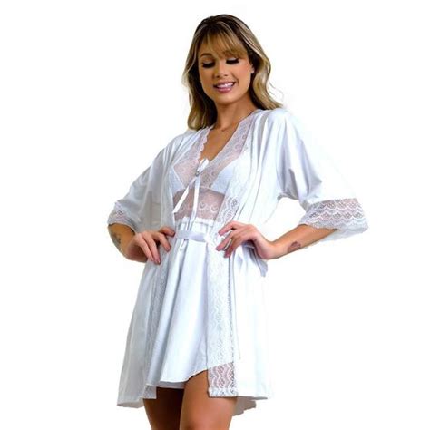 Kit Robe Camisola Feminina Pijama Linha Noite Dormir Dakota Lingerie E Modas Roup O E