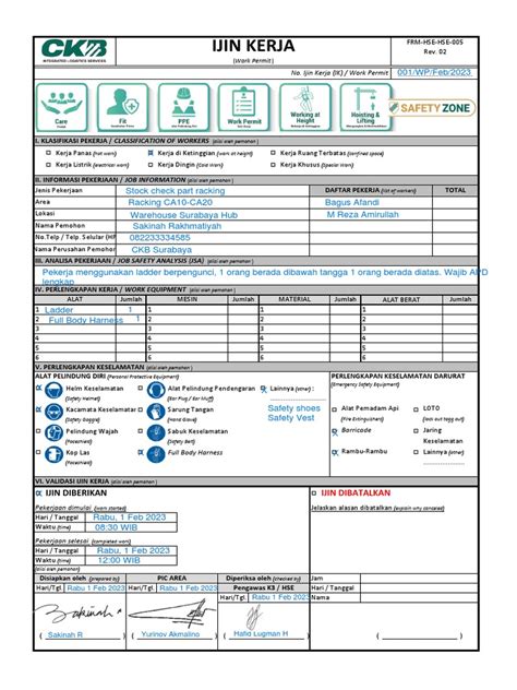 Br 03 Frm Hse Hse 05 Rev 02 Form Ijin Kerja Work Permit Form Pdf Pdf