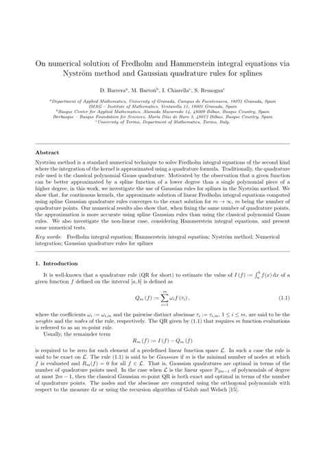 Pdf On Numerical Solution Of Fredholm And Hammerstein Integral Equations Via Nyström Method