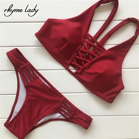 Aliexpress Buy Rhyme Lady Bandage Bikini Set Women Swimwear Tong Bottom Bathing Suit Push