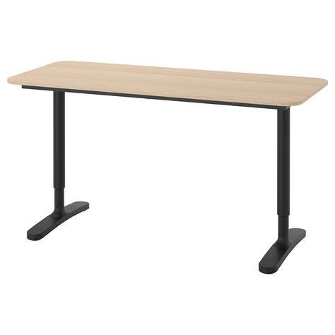 BEKANT письменный стол дубовый шпон, беленый/черный 140x60 см | IKEA ...