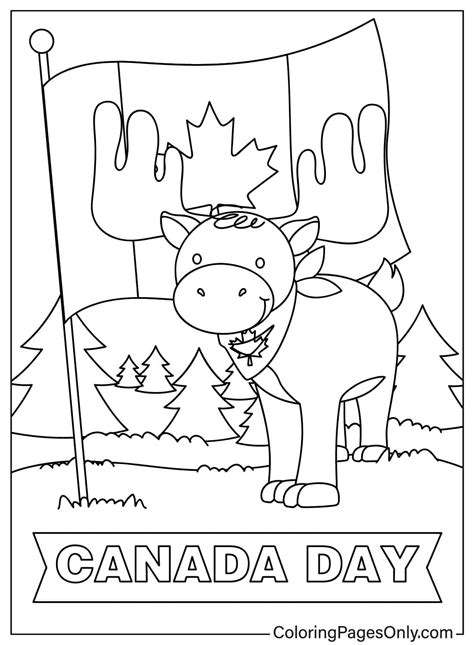Moose And Canadian Flag Celebrate Canada Day Free Printable Coloring