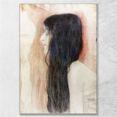 Girl With Long Hair With A Sketch For Nude Veritas Gustav Klimt Canvas
