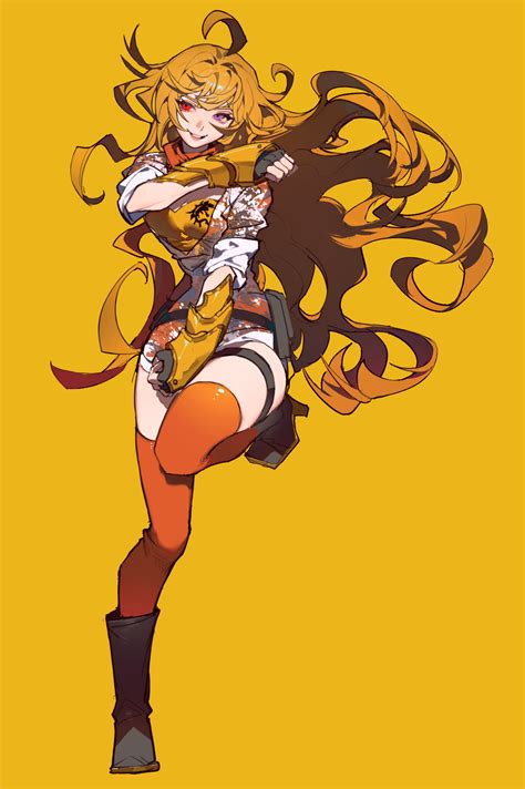 Yang Xiao Long Rwby Absurdres Highres Girl Ahoge Blonde Hair Boots Dress Flowercz