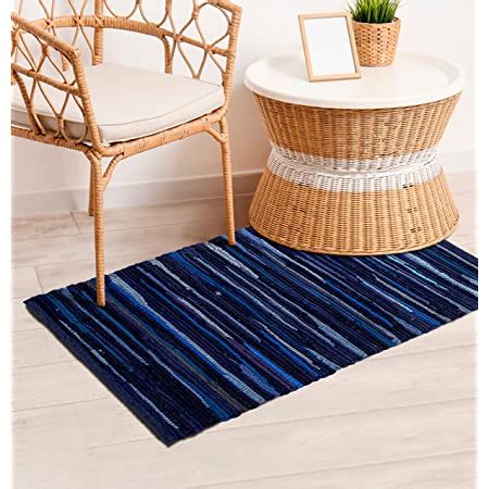 Amazon NANTA Navy Blue And White Cotton Buffalo Plaid Rug 27 5 X