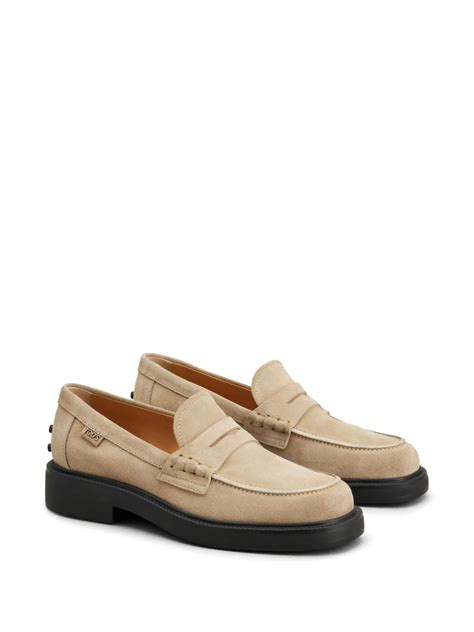 Tod S Penny Slot Suede Loafers Neutrals Farfetch