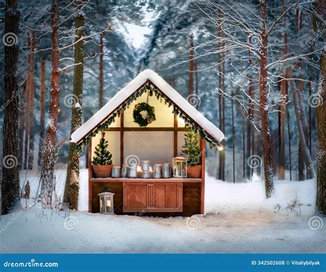 Hot Cocoa Stand In Winter Forest For Christmas And New Year Stock Illustration Illustration Of