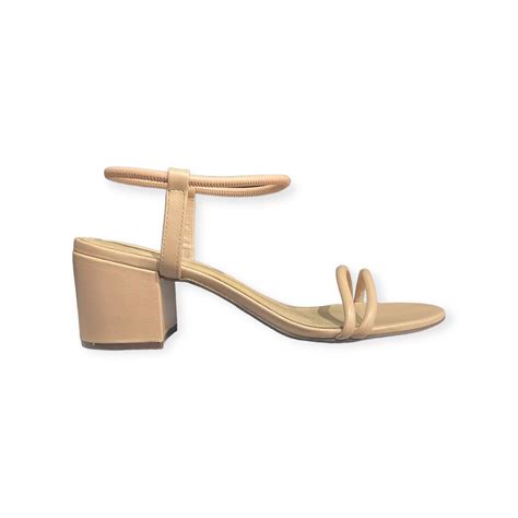 Sandalia Salto Medio Bloco Tiras Schutz Feminino Nude Bege