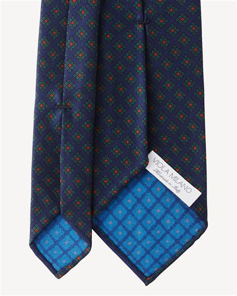 Diamond Handprinted Archive Madder Silk Tie Navy Viola Milano