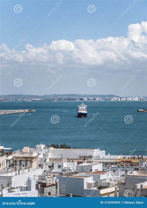 A Large Container Cargo Transport Ship Arriving To the Port Harbor of