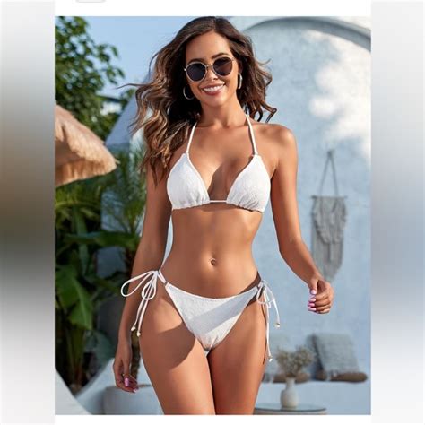 Zaful Swim Nwt Zaful Womens Triangle Crochet String Bikini Halter High Cut Sexy Swimsuit