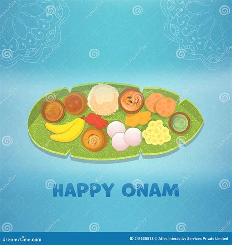 Happy Onam Celebration Concept with Traditional Sadya Against Blue ...