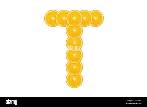 Sliced Orange Alphabet Letter T Isolated White Background Fresh