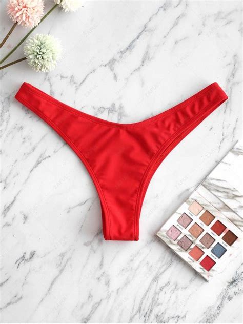 OFF POPULAR ZAFUL Cheeky High Leg Bikini Bottoms In RED