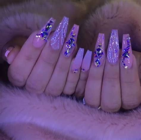 Blinged Out Coffin Nails Acrylic Nails Stiletto Nails Rhinestone Nails