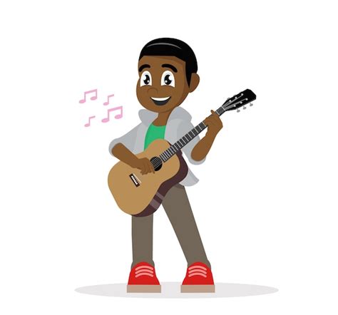 Hombre Africano Joven Que Toca La Guitarra Vector Premium