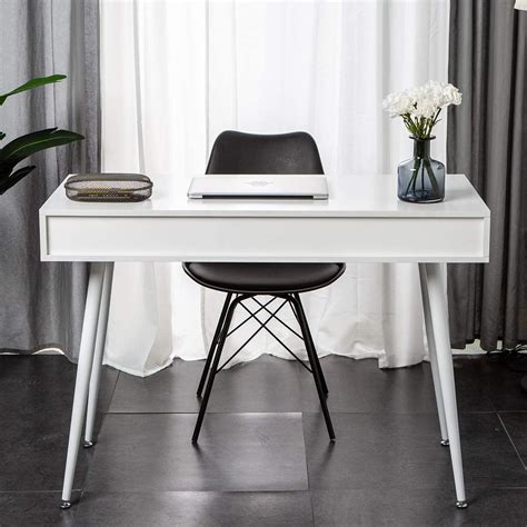 SOGES 43 Inches Computer Desk with 3-Drawers, Retro Office Desk White ...