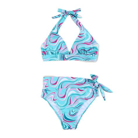 Abomasnow Bikini Sets For Women Sexy Halter High Waisted Swimsuits With Tie Knot Bottom Cheeky