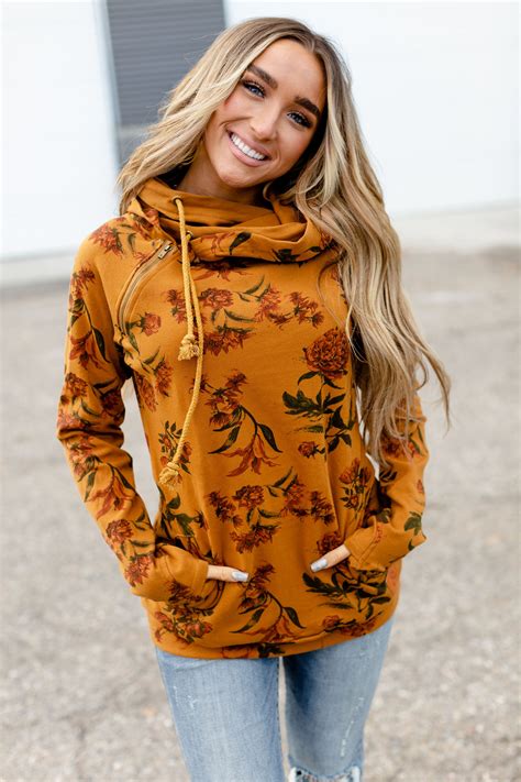 Ampersand Avenue Doublehood Sweatshirt Mustard Vintage Floral Babe