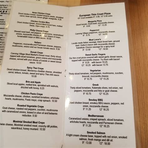 Menu At The Naked Crepe Bistro Inc Cafe Wolfville