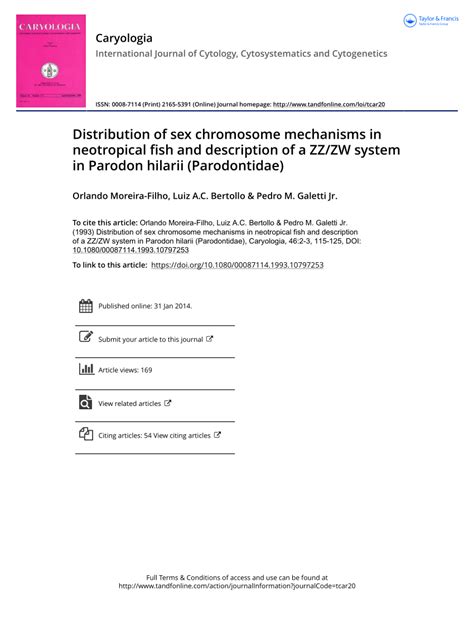 Pdf Distribution Of Sex Chromosome Mechanisms In Neotropical Fish And Description Of A Zz Zw
