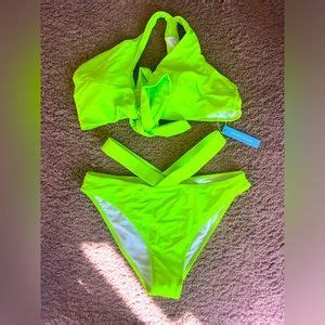 Popvil Swim Popvil Twist One Shoulder Cutout Neon Green Bikini Set
