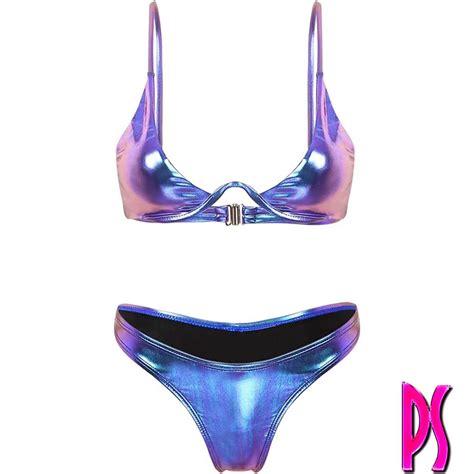 Zoey Blue Push Up Shiny Metallic Bikini Pink Sugar Bikini
