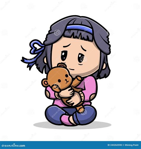 Cute Girl Hug Teddy Bear Cartoon Vector Icon Illustration People