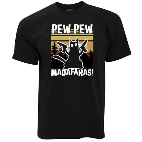 On Sale Pew Pew Madafakas T Shirt Action Cat Rude Slogan Funny Cotton