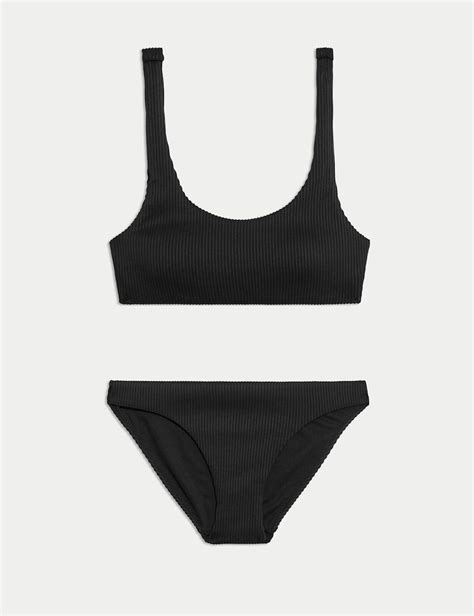 Ribbed Padded Scoop Neck Bikini Set M S Ie