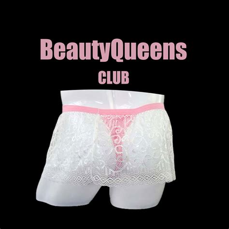 Classy Sissy Lingerie For Men Pink Thong With White Lace Transparent Skirt Gift For Ladyboy