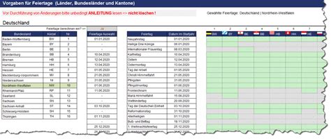 Dynamischer (ewiger) Jahreskalender mit allen Feiertagen (DACH) in Excel