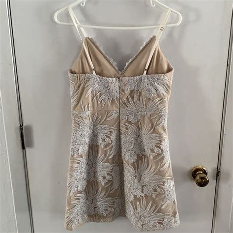 Lulus Dresses Lulus Nude Bodycon Mini Dress Embroidered With White