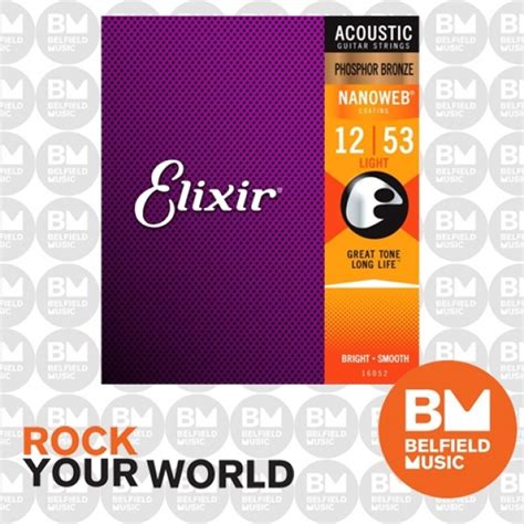 Elixir 16052 Acoustic Guitar Strings Nanoweb Light 12-53 Phosphor ...