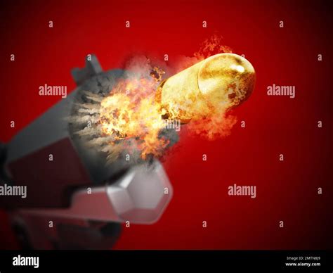 Gun Firing A Bullet On Red Background Stock Photo Alamy