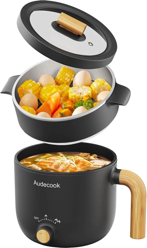 Audecook Hot Pot Electric With Steamer L Portable Non Stick Mini Rapid Ramen Cooker Travel