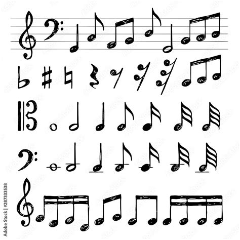 Music Notes Collection Treble Clef Sound Black Symbols Piano Keys