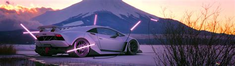 White mountain & Lamborghini 4K wallpaper download